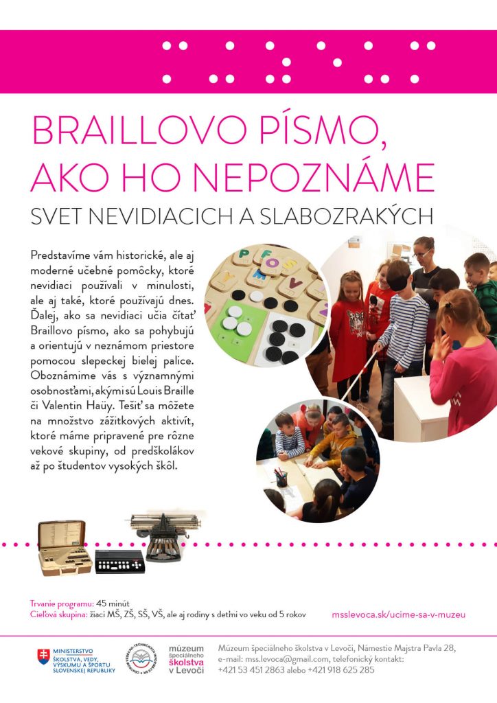 Plagát k edukatívno-zážitkovému programu - Braillovo písmo, ako ho nepoznáme.