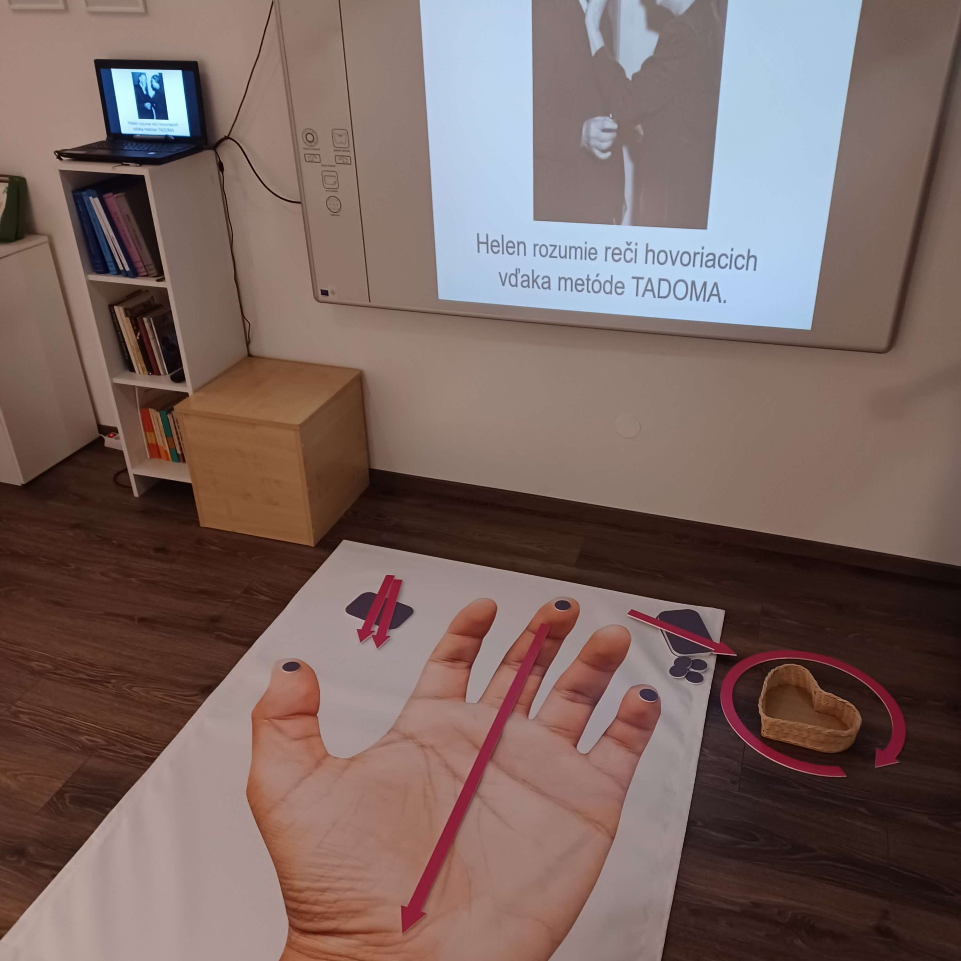 Nadrozmerný plagát ruky, na ktorom sa dá vysvetliť abeceda pre hluchoslepých.