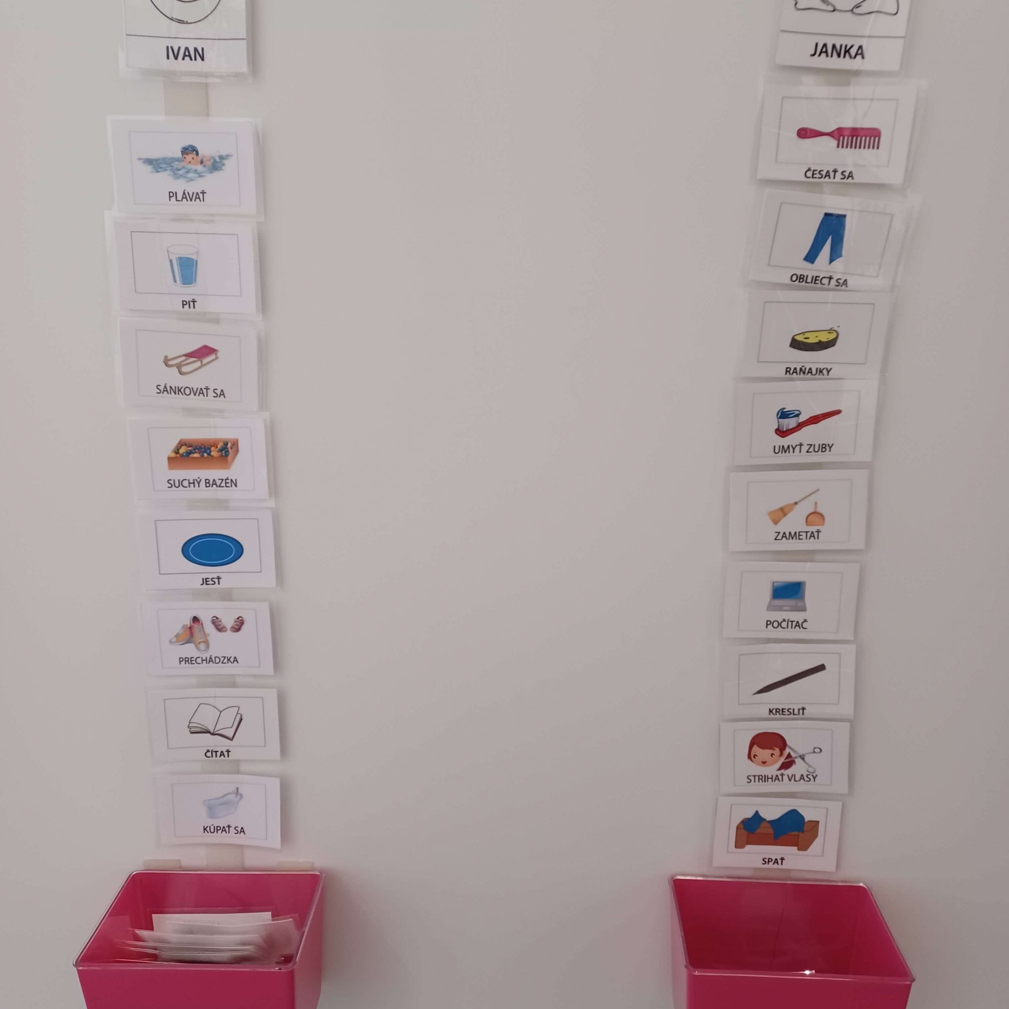 Autizmus, kartičky s denným režimom.