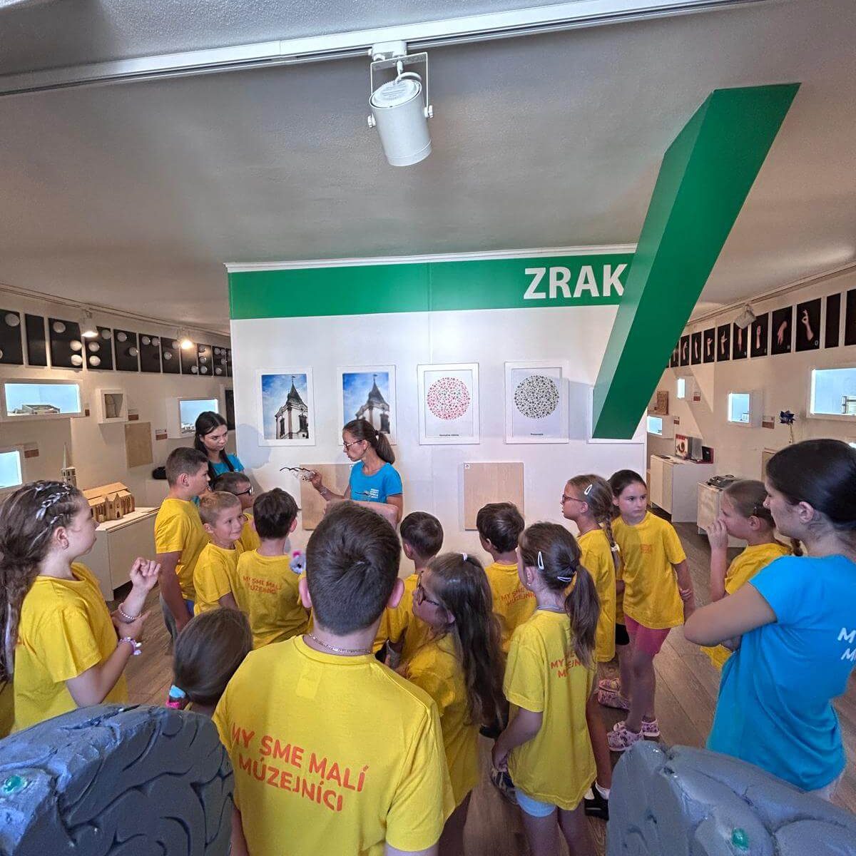 Účastníci letného projektu My sme malí múzejníci 2025 učiaci sa o poruchách zraku.